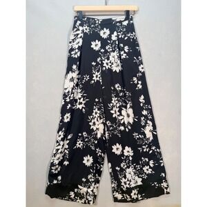 American Eagle Boho Black White‎ Floral Wide Leg Flowy Pants Size Small S